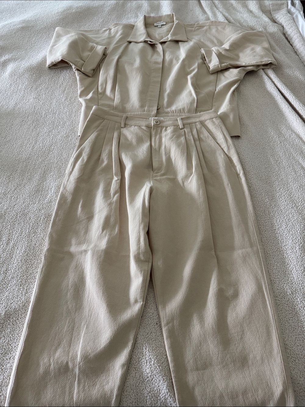 Joie Cream High-Waist Pleated Trouser and Jacket set